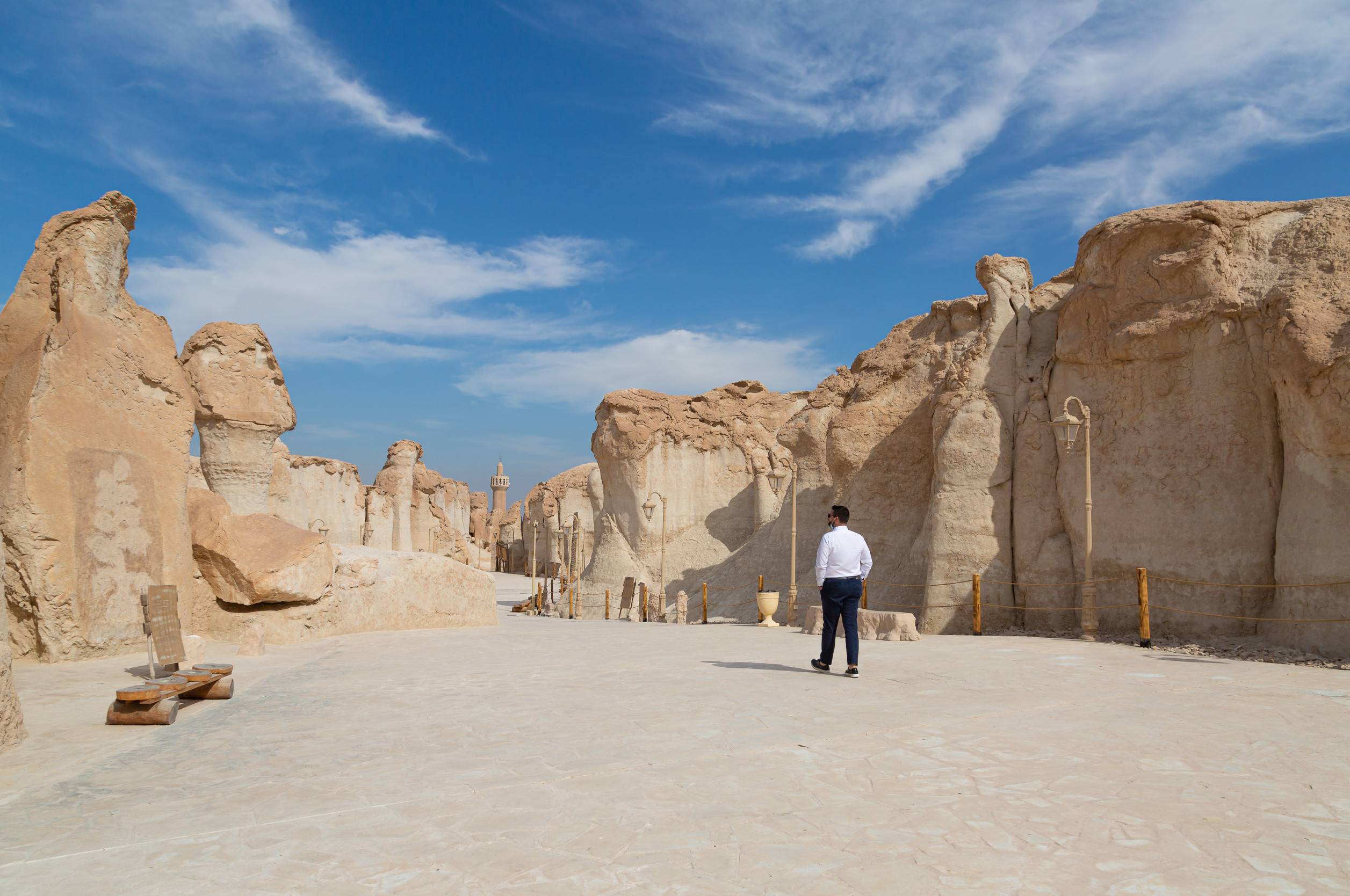 Lonely Male Tourist At Al Qarah Mountain In Eastern Province Of Saudi Arabia